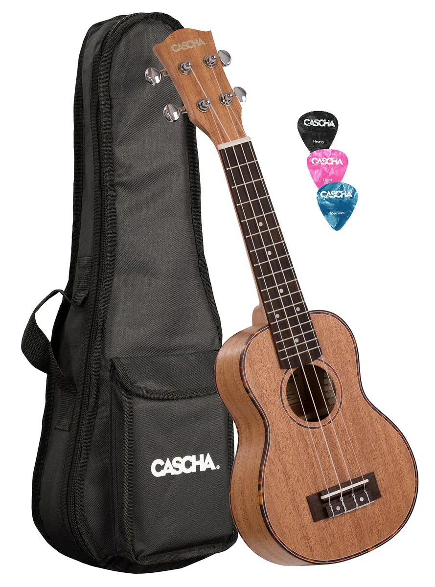 Cascha HH 2026 Premium mogano Soprano Ukulele Set, piccola chitarra Hawaii principiante con corde Aquila, borsa, 3 plettri