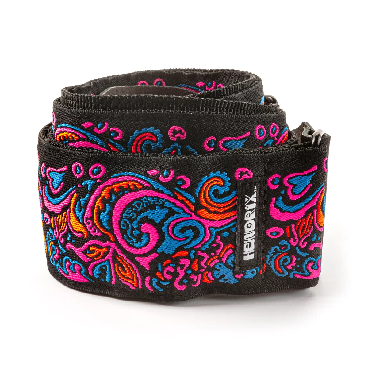 DUNLOP - Tracolla JH28 Jimi Hendrix Blacklight Love Drops Pink, jacquard reattivo alla luce UV, regolabile 99–168 cm, finiture in vera pelle