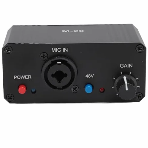 Preamplificatore Microfonico, Amplificatore Guadagno Microfono 48V Power Uscita XLR Preamplificatore Microfonico, per Microfono Dinamico e a Condensatore 48V